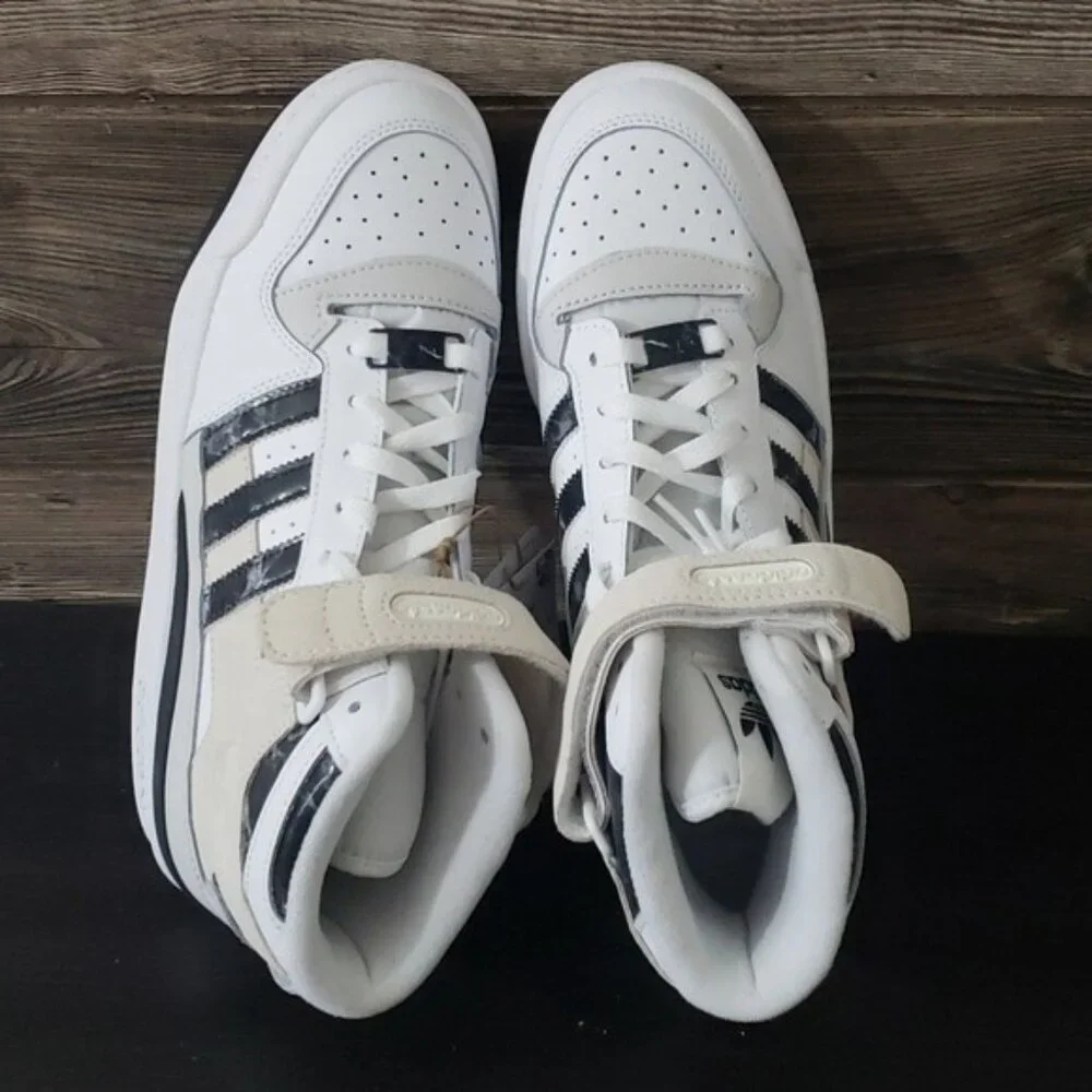 New Adidas‎ Forum Mid White Black Marble Sneakers